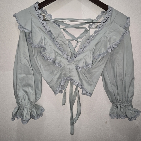 Olivaceous Tops - Olivaceous Elegant Lace Trimmed Women's Top Size L